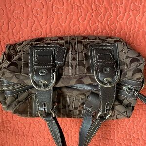 Coach Brown and Black Shoulder Bag with Textured Design